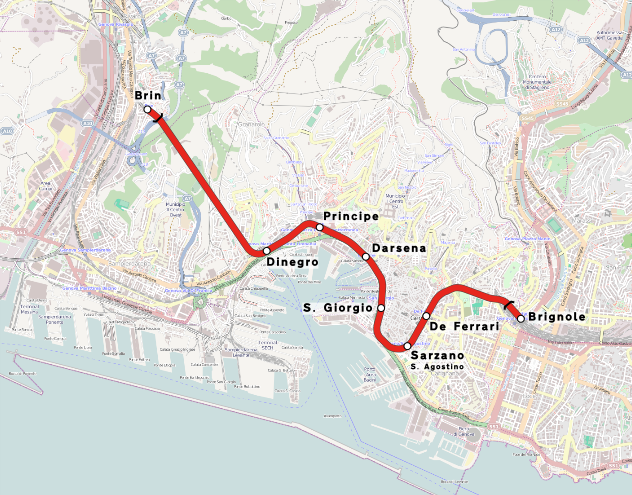 Схема линий Генуэзского метрополитена